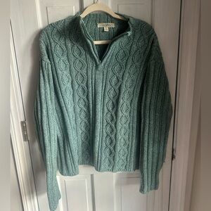 Cabela's Teal Zip Up Cable Knit Sweater 2XL